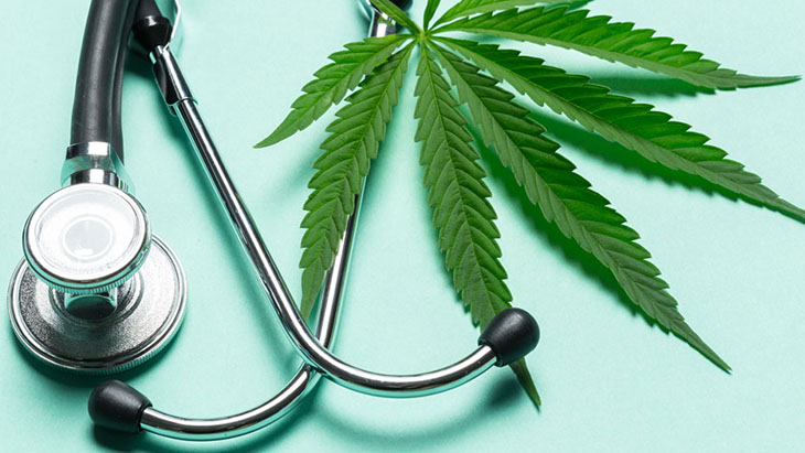 a stethoscope and marijuana leaf representing medical cannabis