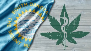 South Dakota flag pulls back to reveal a medical cannabis symbol