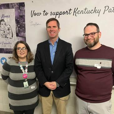 L to R: Kentucky NORML Executive Director Lauren Bratcher, Governor Andy Beshear (KY-D), Matthew Bratcher