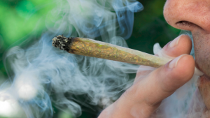 a man smokes a legal cannabis joint