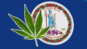 a marijuana leaf atop the flag of Virginia